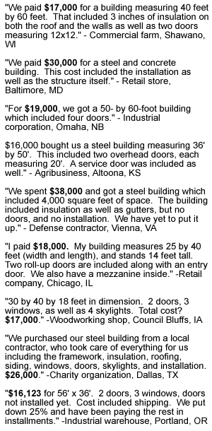 Recent Pricing Steel Buildings